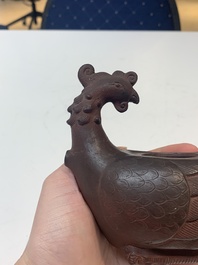 A Chinese Yixing stoneware phoenix-form teapot and cover, Kangxi