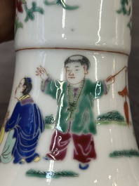 A pair of Chinese famille rose wall vases and a 'gu' vase, 19/20th C.