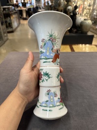 A pair of Chinese famille rose wall vases and a 'gu' vase, 19/20th C.