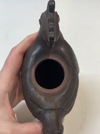 A Chinese Yixing stoneware phoenix-form teapot and cover, Kangxi