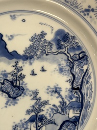 A Chinese blue and white 'Master of the Rocks' plate, Kangxi