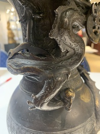 A Chinese archaistic bronze gold-splashed 'dragon' vase, Dong 東 mark, Ming
