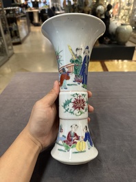 A pair of Chinese famille rose wall vases and a 'gu' vase, 19/20th C.