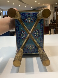 A Chinese cloisonn&eacute; covered censer, a vase with incense tools and a covered box with Arabic inscriptions, Republic