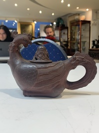 A Chinese Yixing stoneware phoenix-form teapot and cover, Kangxi