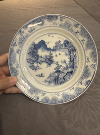 A Chinese blue and white 'Master of the Rocks' plate, Kangxi