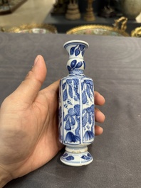 A Chinese blue and white goblet, a salt and a vase, Kangxi