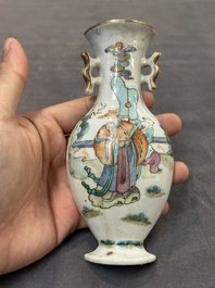 A pair of Chinese famille rose wall vases and a 'gu' vase, 19/20th C.