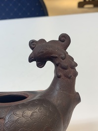 A Chinese Yixing stoneware phoenix-form teapot and cover, Kangxi
