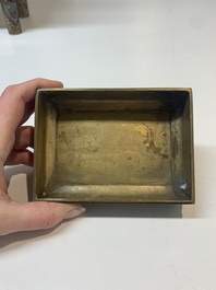 A Chinese cloisonn&eacute; covered censer, a vase with incense tools and a covered box with Arabic inscriptions, Republic