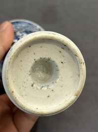 A Chinese blue and white goblet, a salt and a vase, Kangxi
