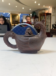 A Chinese Yixing stoneware phoenix-form teapot and cover, Kangxi