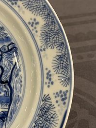 A Chinese blue and white 'Master of the Rocks' plate, Kangxi