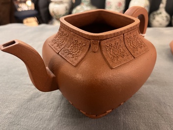 Two Chinese Yixing stoneware teapots, seal marks, 19th C.