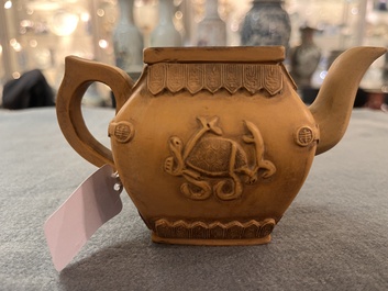 Two Chinese Yixing stoneware teapots, seal marks, 19th C.