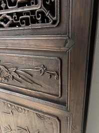 Four Chinese carved and openworked wooden doors, early 20th C.