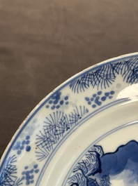 A Chinese blue and white 'Master of the Rocks' plate, Kangxi