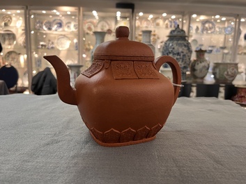 Two Chinese Yixing stoneware teapots, seal marks, 19th C.