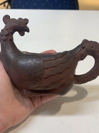 A Chinese Yixing stoneware phoenix-form teapot and cover, Kangxi