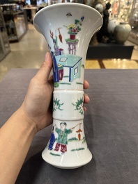 A pair of Chinese famille rose wall vases and a 'gu' vase, 19/20th C.