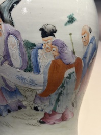 A Chinese famille rose vase, a jardini&egrave;re and a dish, Qianlong and Guangxu marks, 20th C.