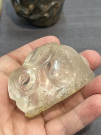 Seven Chinese jade and rock crystal carvings, 19/20th C.