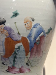 A Chinese famille rose vase, a jardini&egrave;re and a dish, Qianlong and Guangxu marks, 20th C.