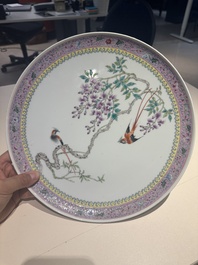 A Chinese famille rose vase, a jardini&egrave;re and a dish, Qianlong and Guangxu marks, 20th C.