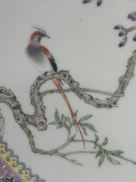 A Chinese famille rose vase, a jardini&egrave;re and a dish, Qianlong and Guangxu marks, 20th C.