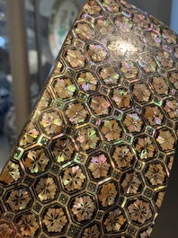 A pair of Japanese lacquered and 'raden' mother-of-pearl-inlaid 'abumi' stirrups, Edo, 18/19th C.