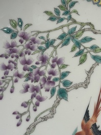 A Chinese famille rose vase, a jardini&egrave;re and a dish, Qianlong and Guangxu marks, 20th C.