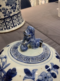 A large Chinese blue and white 'birds among blossoming branches' vase and cover, 19th C.