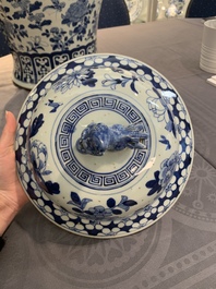 A large Chinese blue and white 'birds among blossoming branches' vase and cover, 19th C.