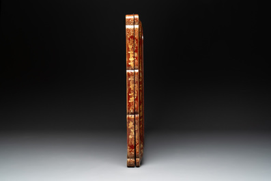 A large Chinese Canton gilt-lacquered garment box with landscape and figural design, 19th