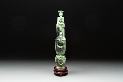Three Chinese jade vases and covers, 20th C.