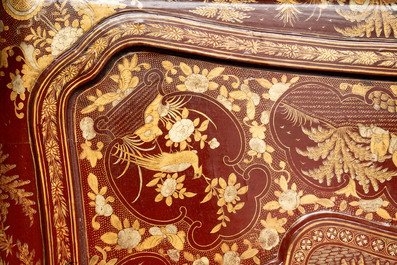 A large Chinese Canton gilt-lacquered garment box with landscape and figural design, 19th