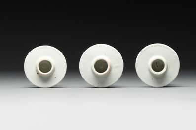 A Chinese blue and white garniture of five vases with river landscapes, 19th C.