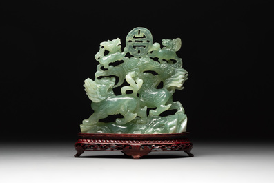 Three Chinese jade carvings, 20th C.