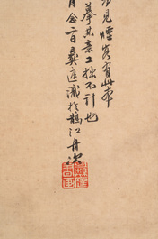 Yi Ting 彝庭, Gong Yin 宮音 and Zhang Mingxuan 張明軒 : 'Mountainous landscape', 'Peonies' and 'Grapes', ink and colour on paper and silk, 20th C.