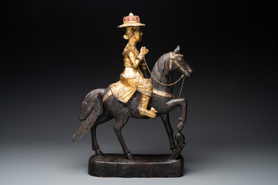 A Burmese gilt-lacquered Nat horse rider, 19/20th C.