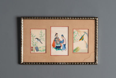 Ten frames with Chinese pith paper paintings depicting figures, Canton, 19th C.