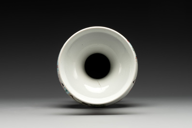 A Chinese famille rose yellow-ground vase with narrative design, Yongzheng