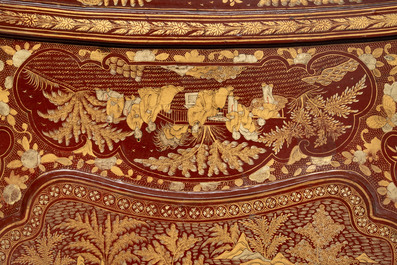 A large Chinese Canton gilt-lacquered garment box with landscape and figural design, 19th