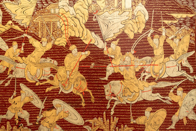 A large Chinese Canton gilt-lacquered garment box with landscape and figural design, 19th