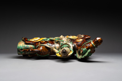A massive Chinese sancai-glazed roof tile in shape of a horse rider, Ming