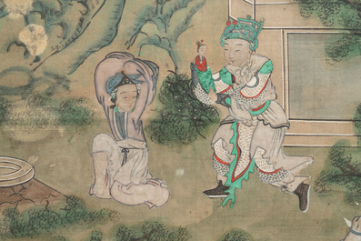 Chinese school: Two episodes from 'Romance of the Three Kingdoms', ink and colour on silk, 19/20th C.