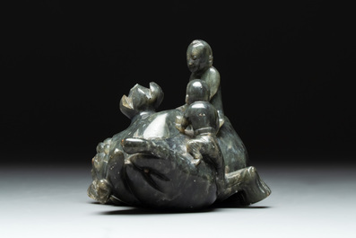 Three Chinese jade carvings, 20th C.
