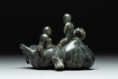 Three Chinese jade carvings, 20th C.