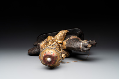 A Burmese gilt-lacquered Nat horse rider, 19/20th C.