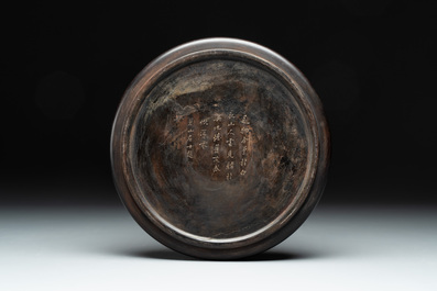 A Chinese zitan brush washer, signed Fang Ying 方膺 and Cangshan Jushi 蒼山居士, 17th C.